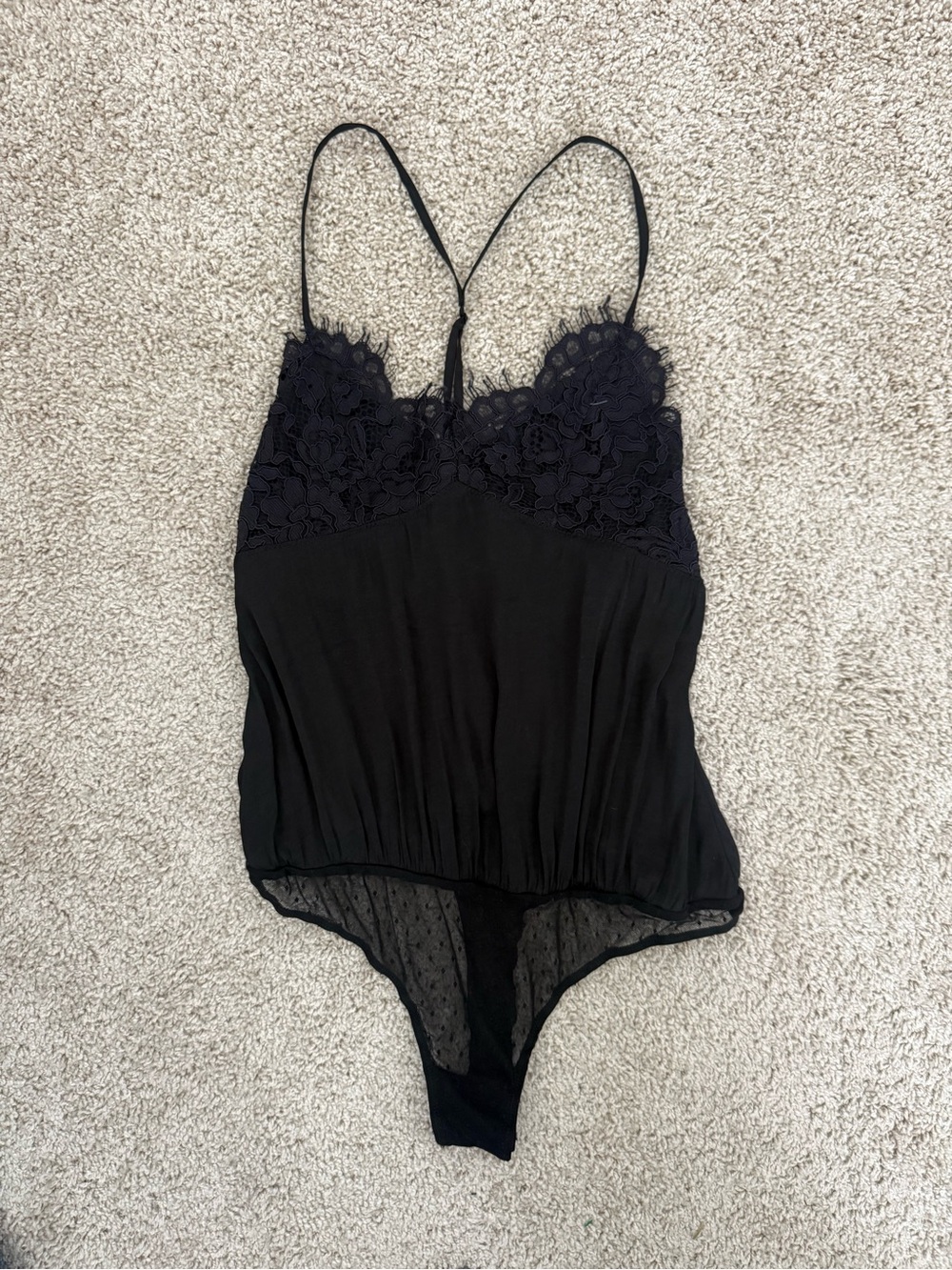 NWT Free People Black Lace Silky Bodysuit